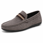 Slip-on loafers with rounded toe and contrast striped vamp detail
