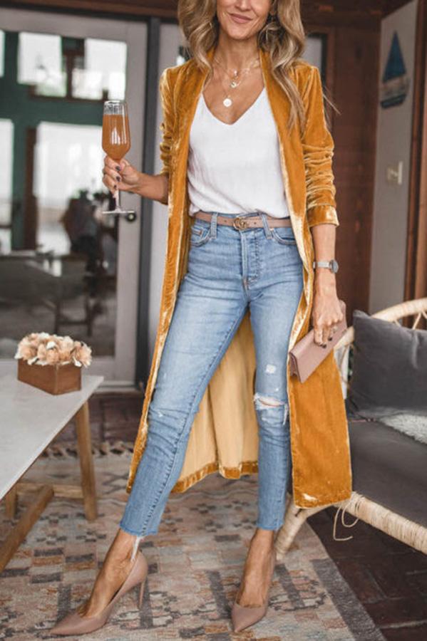 Women's longline velvet kimono coat with open front and gathered sleeves