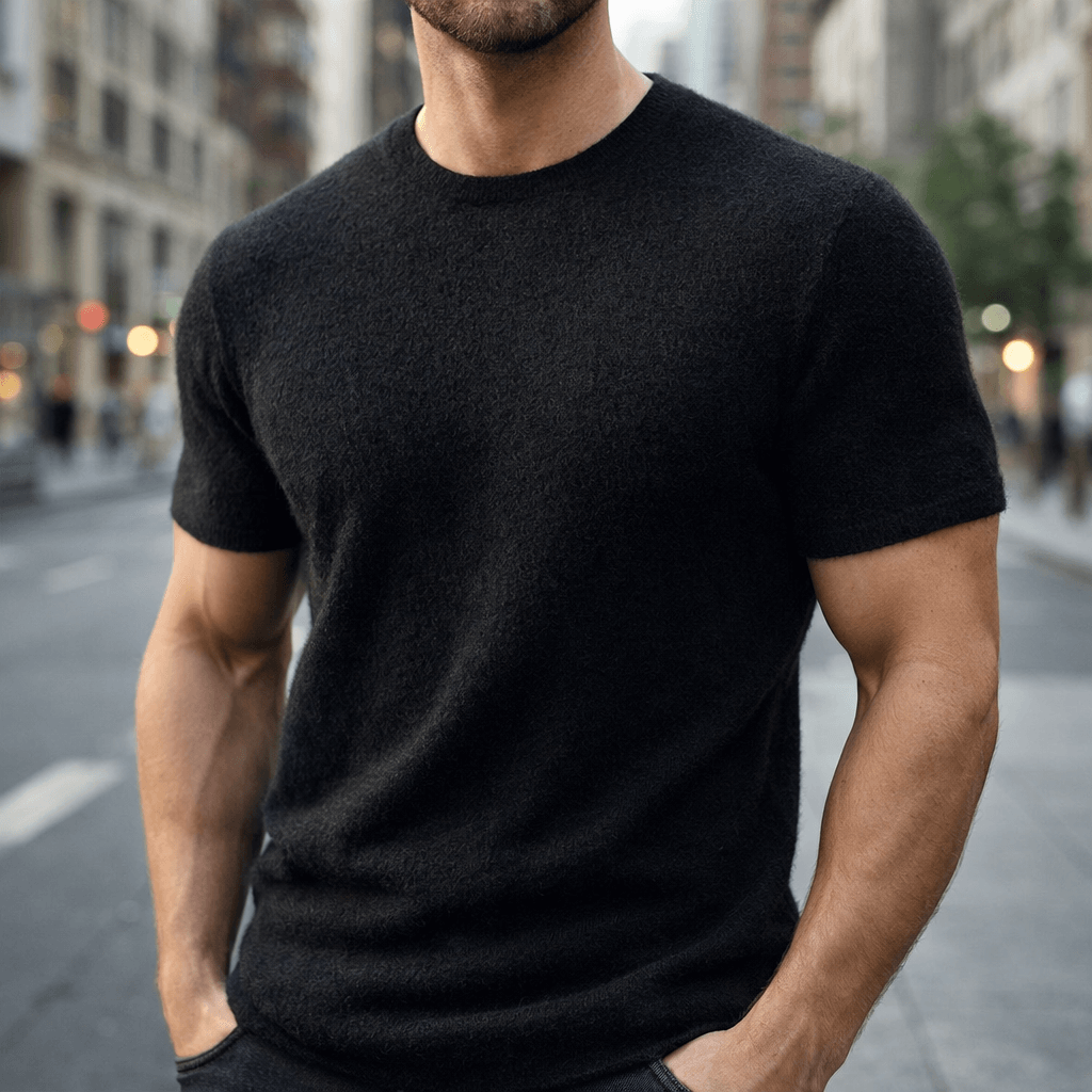 Men's short sleeve knitted crew neck T-shirt