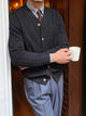 Men's ribbed button cardigan with V-neckline and long sleeves