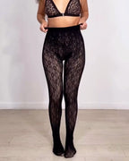Black women's lace pattern footed leggings