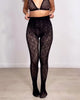 Black women's lace pattern footed leggings