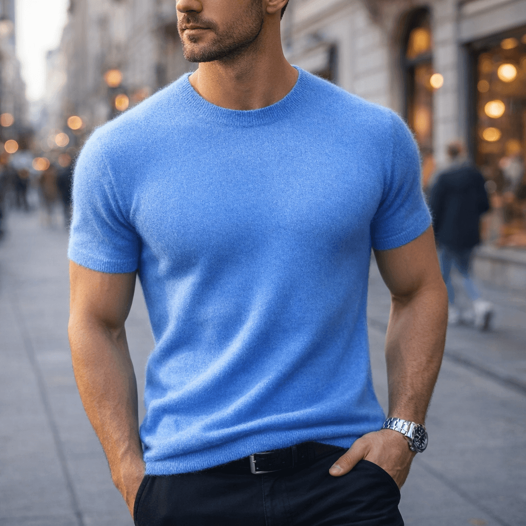 Men's short sleeve knitted crew neck T-shirt