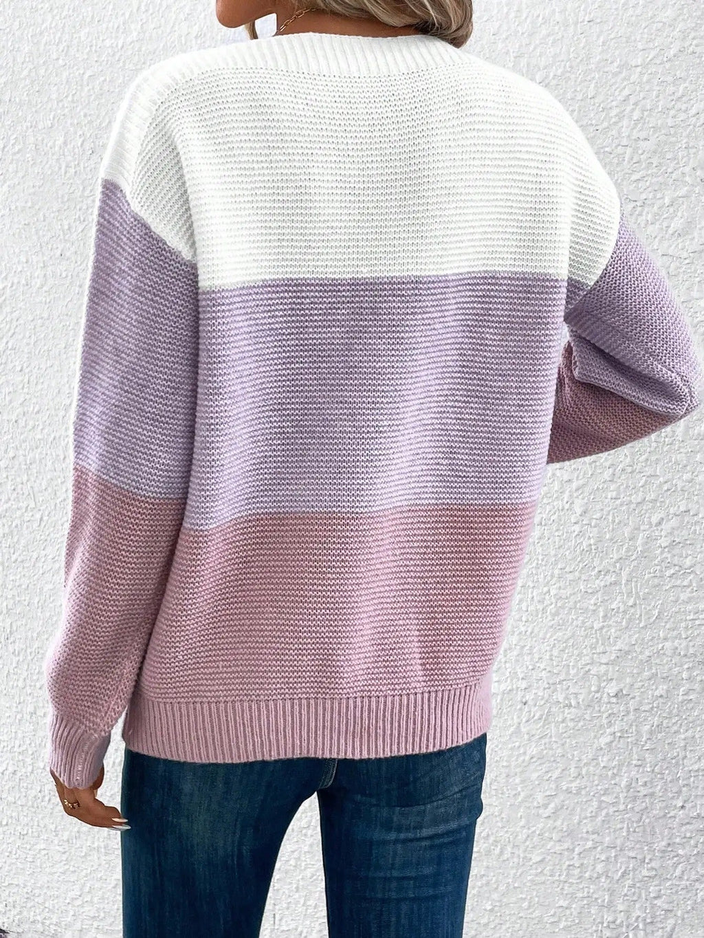 Women's color block knit jumper with crew neckline and long sleeves