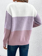 Women's color block knit jumper with crew neckline and long sleeves