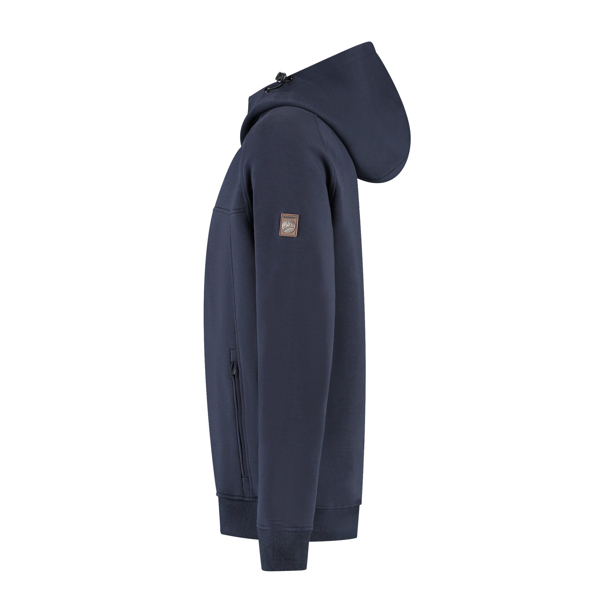 Men's navy hooded zip cardigan with long sleeves