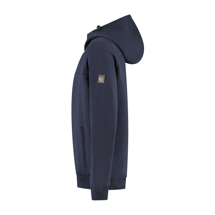 Men's navy hooded zip cardigan with long sleeves