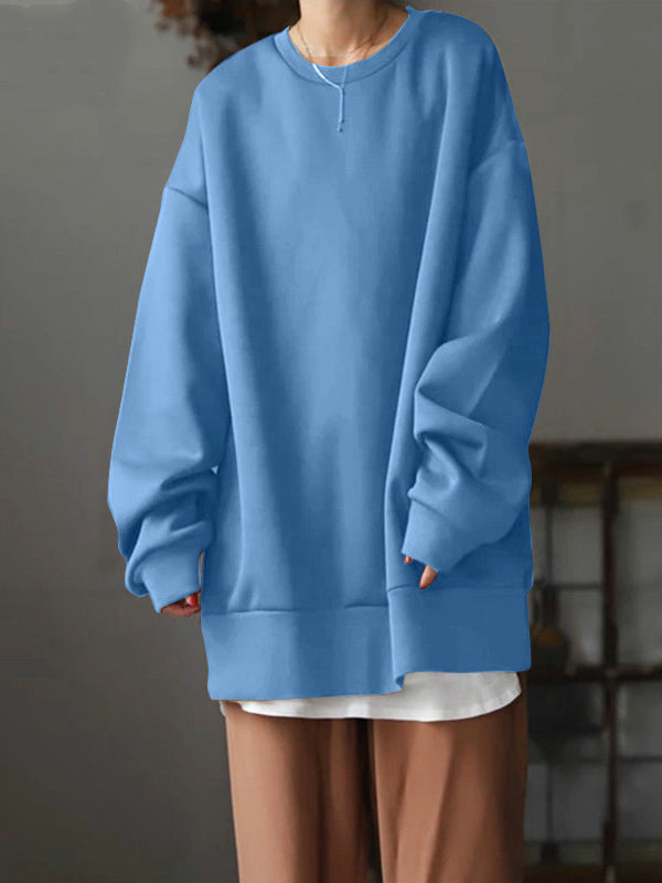 Women's oversized plain crew-neck sweatshirt with long sleeves