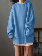Women's oversized plain crew-neck sweatshirt with long sleeves