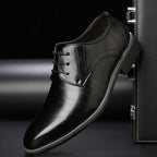 Men's pointed black Oxford lace-up dress shoe