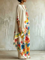 Women's white floral asymmetric blouse with boat neckline