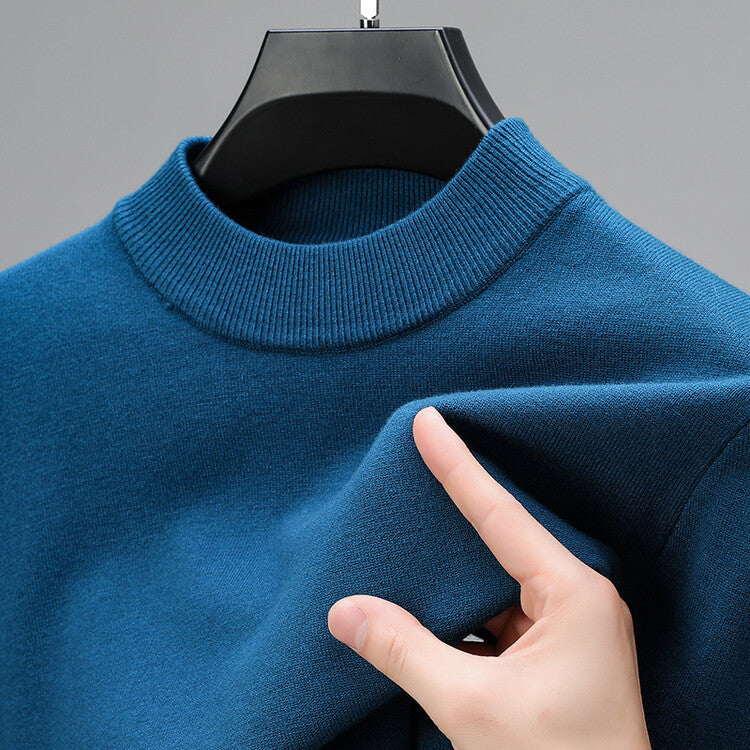 Unisex plain knitted jumper with ribbed crew neckline and long sleeves