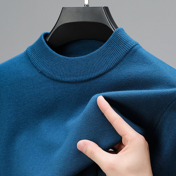 Unisex plain knitted jumper with ribbed crew neckline and long sleeves