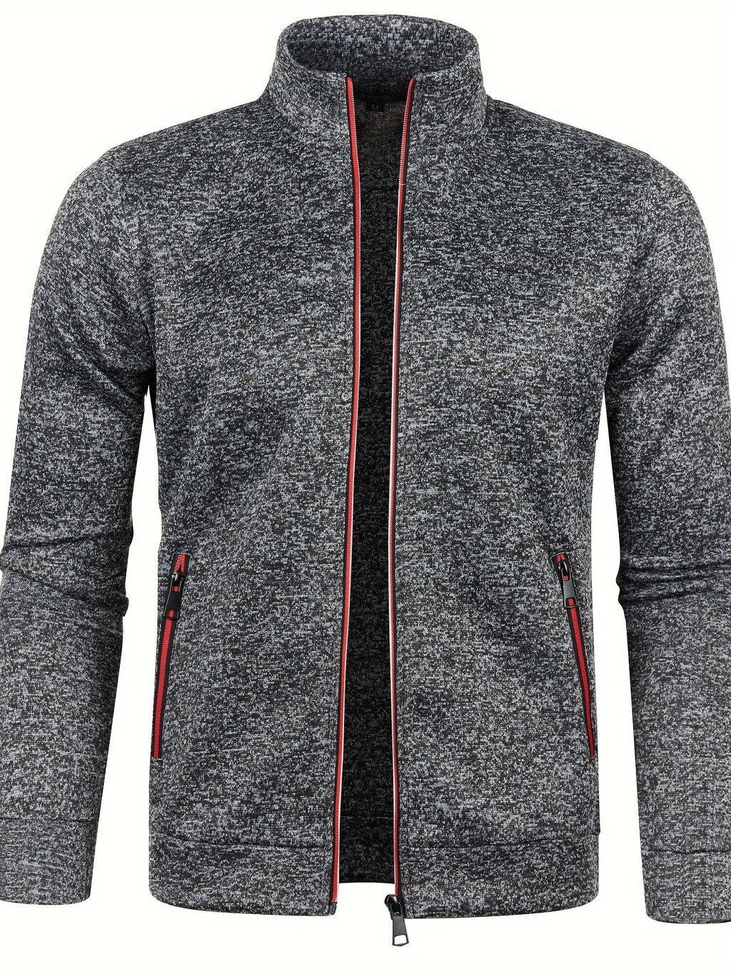 Men's textured zip-up cardigan with stand collar and zipped pockets