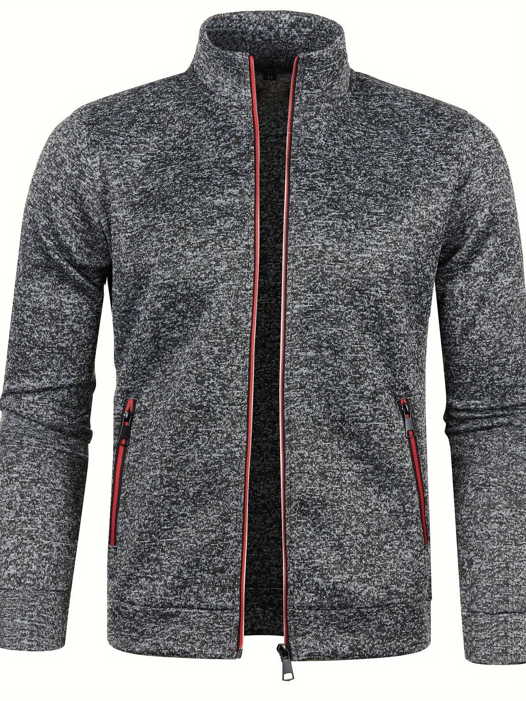 Men's textured zip-up cardigan with stand collar and zipped pockets