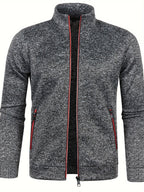Men's textured zip-up cardigan with stand collar and zipped pockets