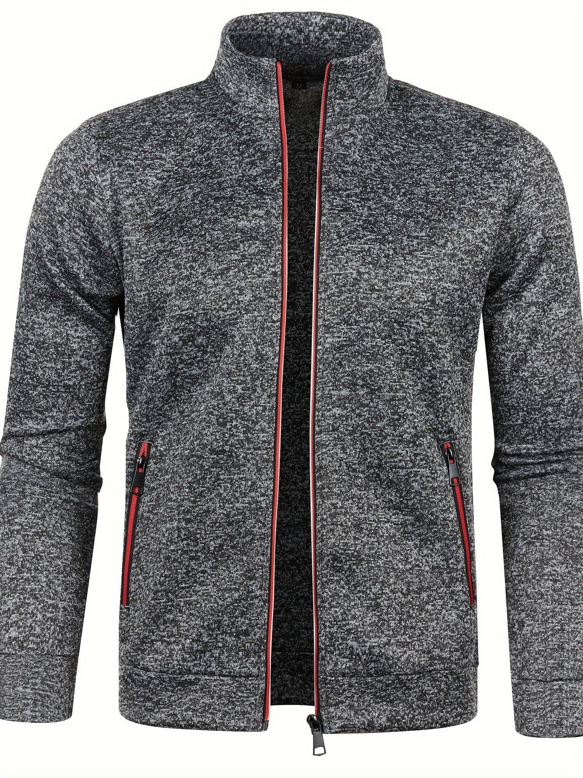 Men's textured zip-up cardigan with stand collar and zipped pockets
