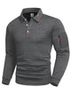 Men's long-sleeve textured quilted polo sweater with button placket and sleeve zip pocket