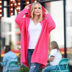 Women's oversized hooded cardigan with batwing sleeves and ribbed trims
