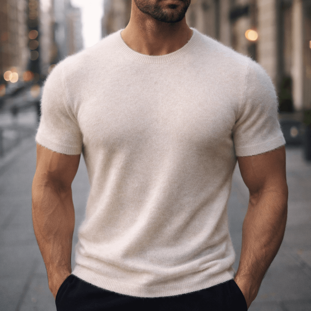 Men's short sleeve knitted crew neck T-shirt