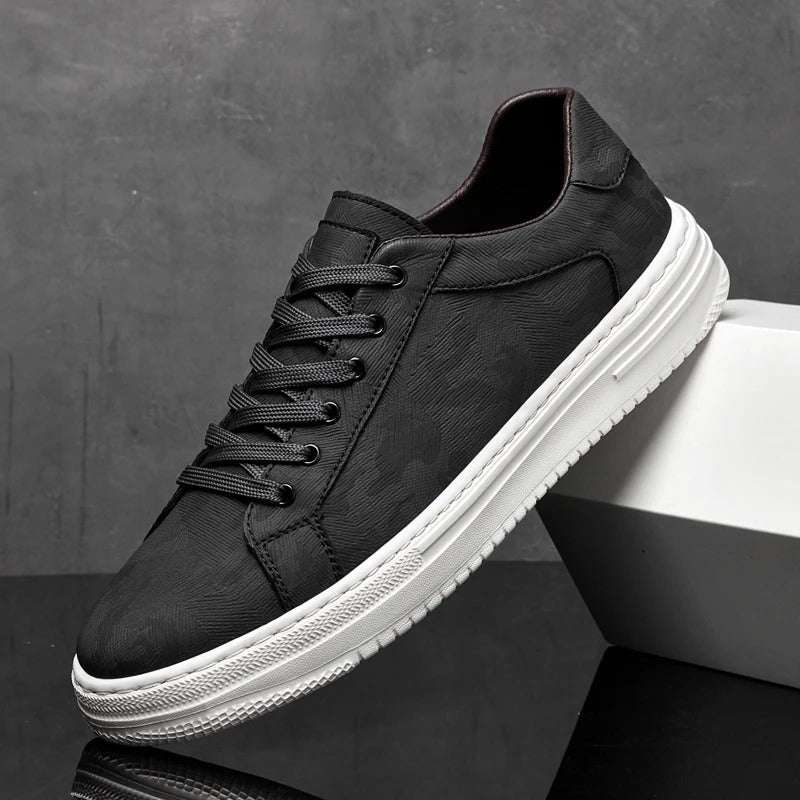 Classic low-top lace-up sneakers with textured upper and contrasting sole
