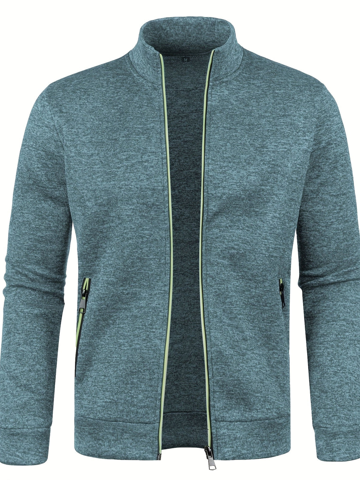 Men's textured zip-up cardigan with stand collar and zipped pockets