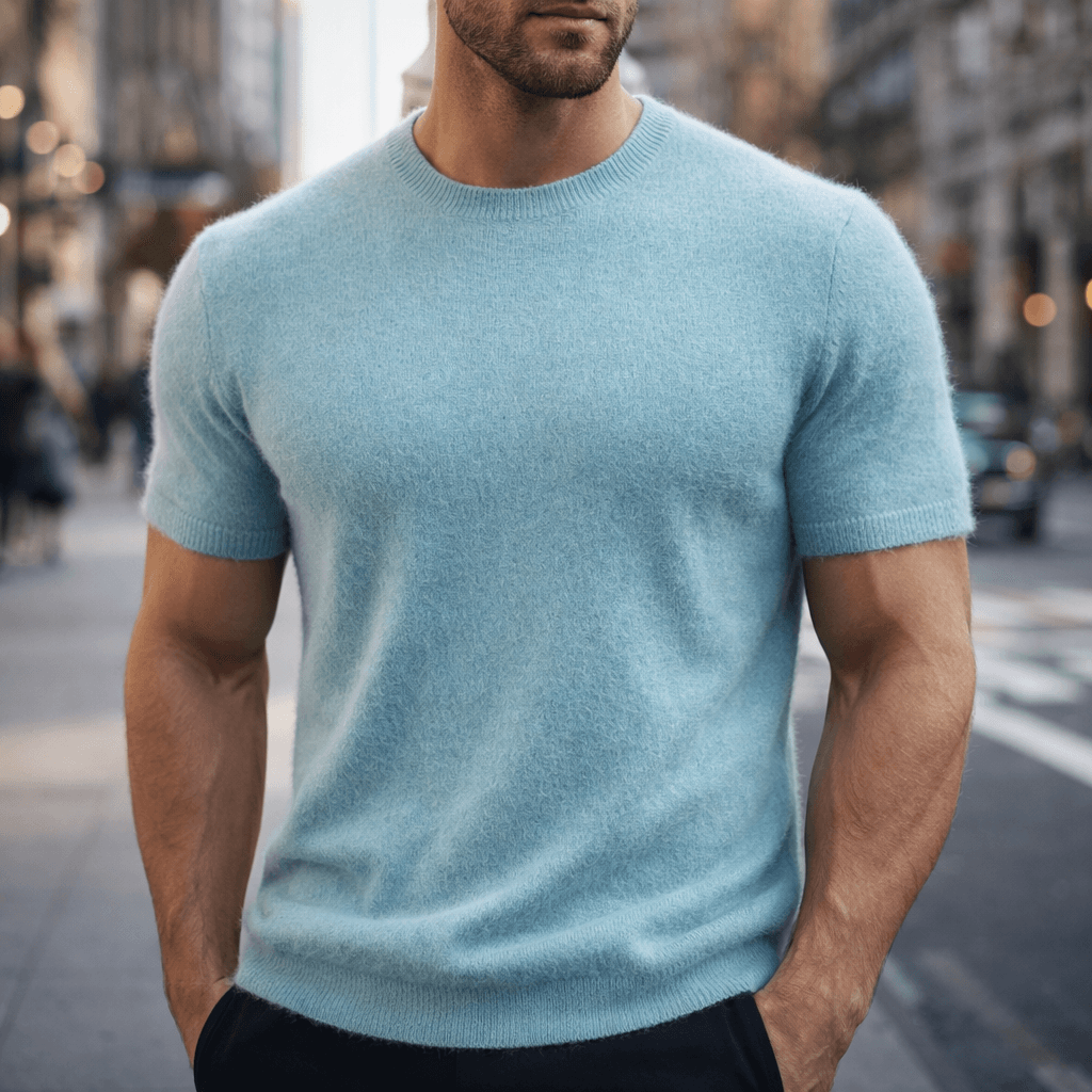 Men's short sleeve knitted crew neck T-shirt