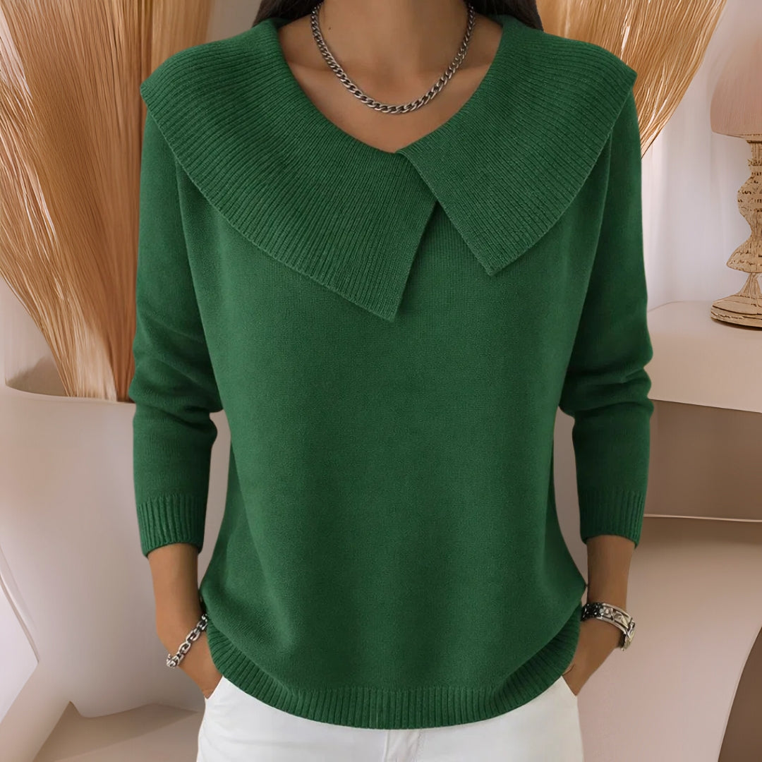 Women's collared jumper with large pleated collar and long sleeves