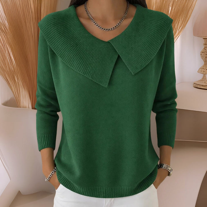 Women's collared jumper with large pleated collar and long sleeves