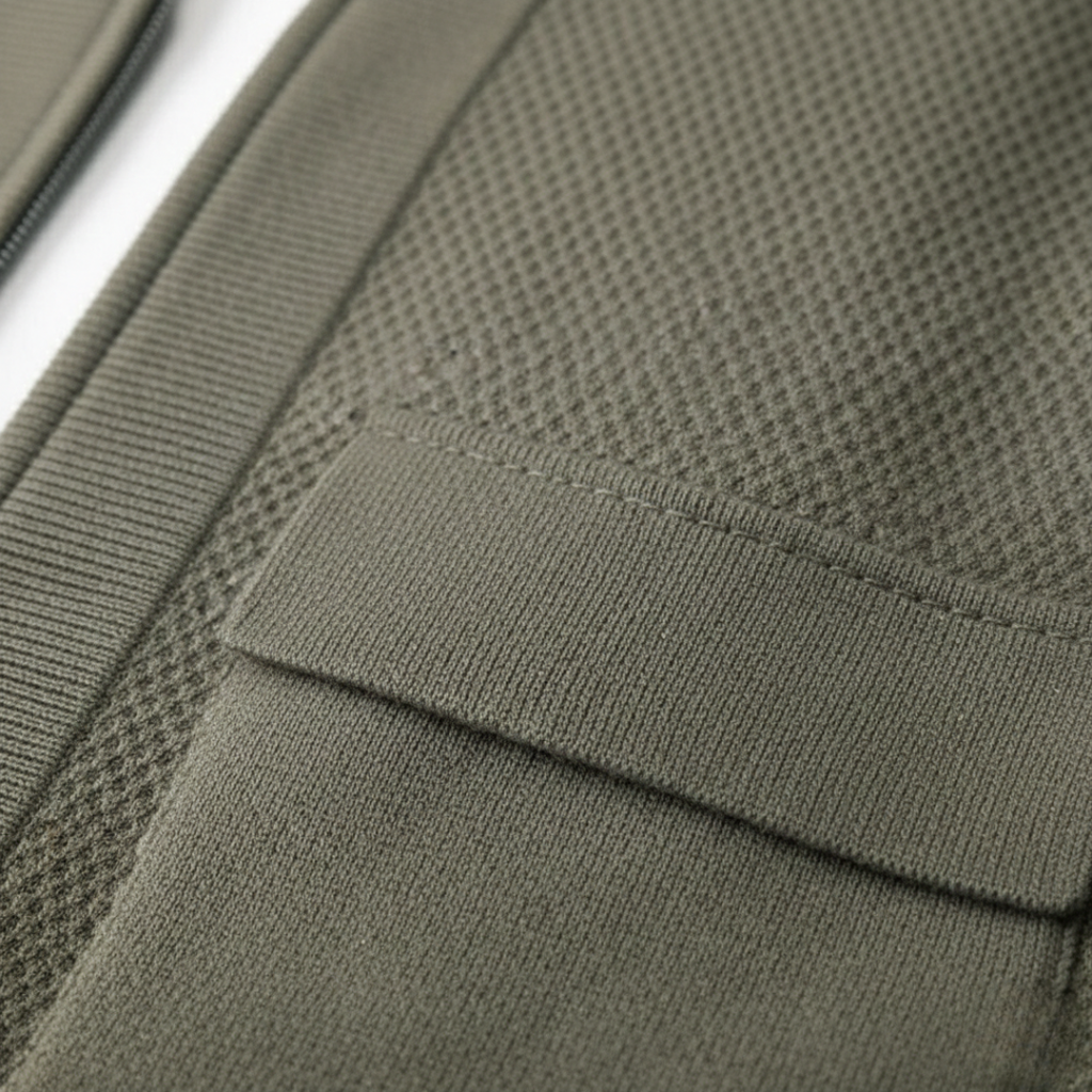 Men's textured knit cardigan with open front and patch pockets