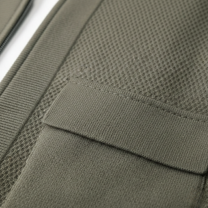 Men's textured knit cardigan with open front and patch pockets