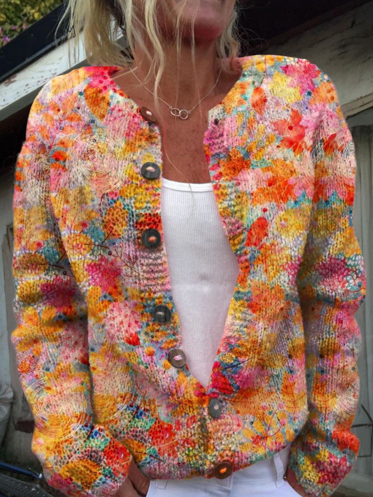 Women's multicoloured floral cardigan with long sleeves and button front