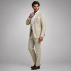 Men's slim fit two piece suit with button blazer and long trousers