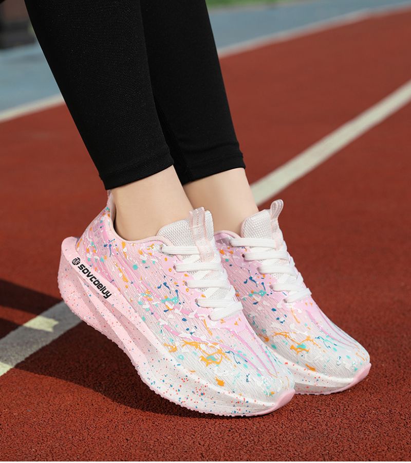 Women's abstract paint splatter platform lace-up sneakers
