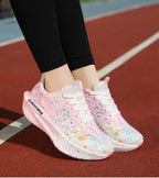 Women's abstract paint splatter platform lace-up sneakers