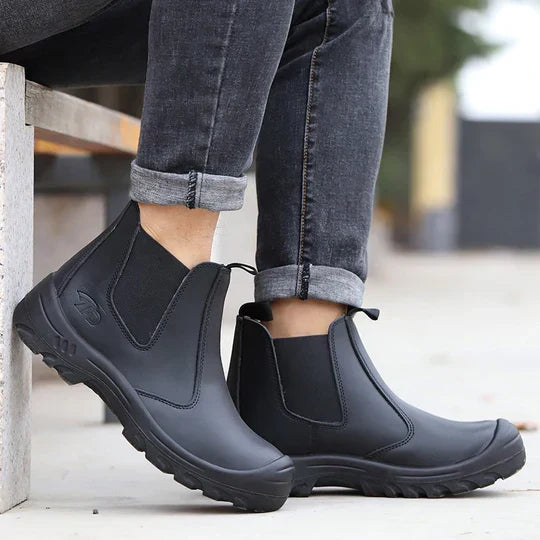 Women's Chelsea work boots with elastic panels and chunky lug soles