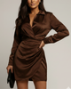 Women's Long Sleeve Satin Wrap Mini Dress
