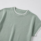Women's short-sleeve knitted jumper with contrast scalloped trim