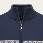 Men's patterned half-zip sweater with ribbed collar