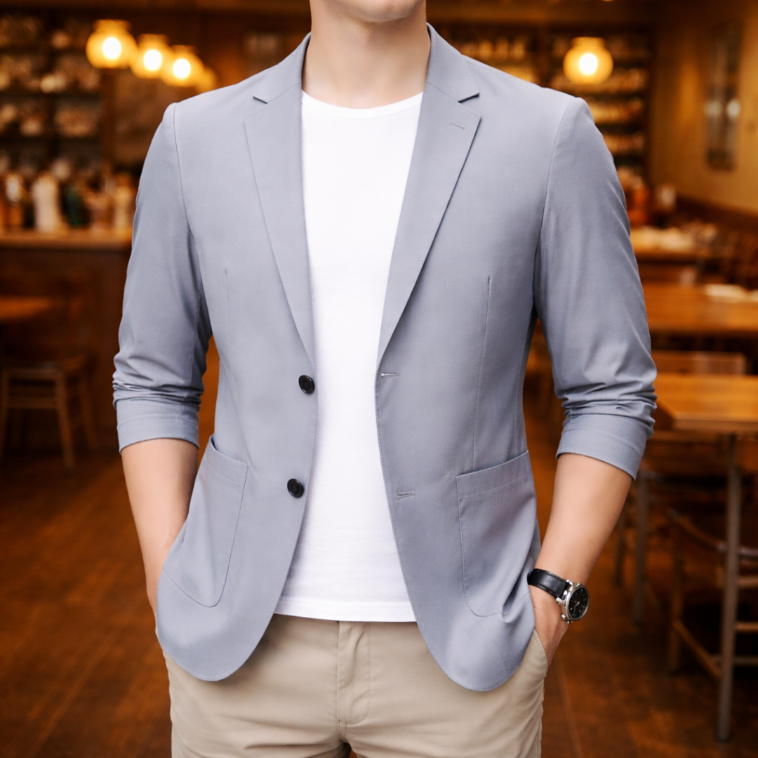 Men's casual blazer with notched lapels and front pockets