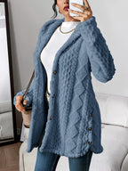 Women's hooded textured cardigan with long sleeves and button front