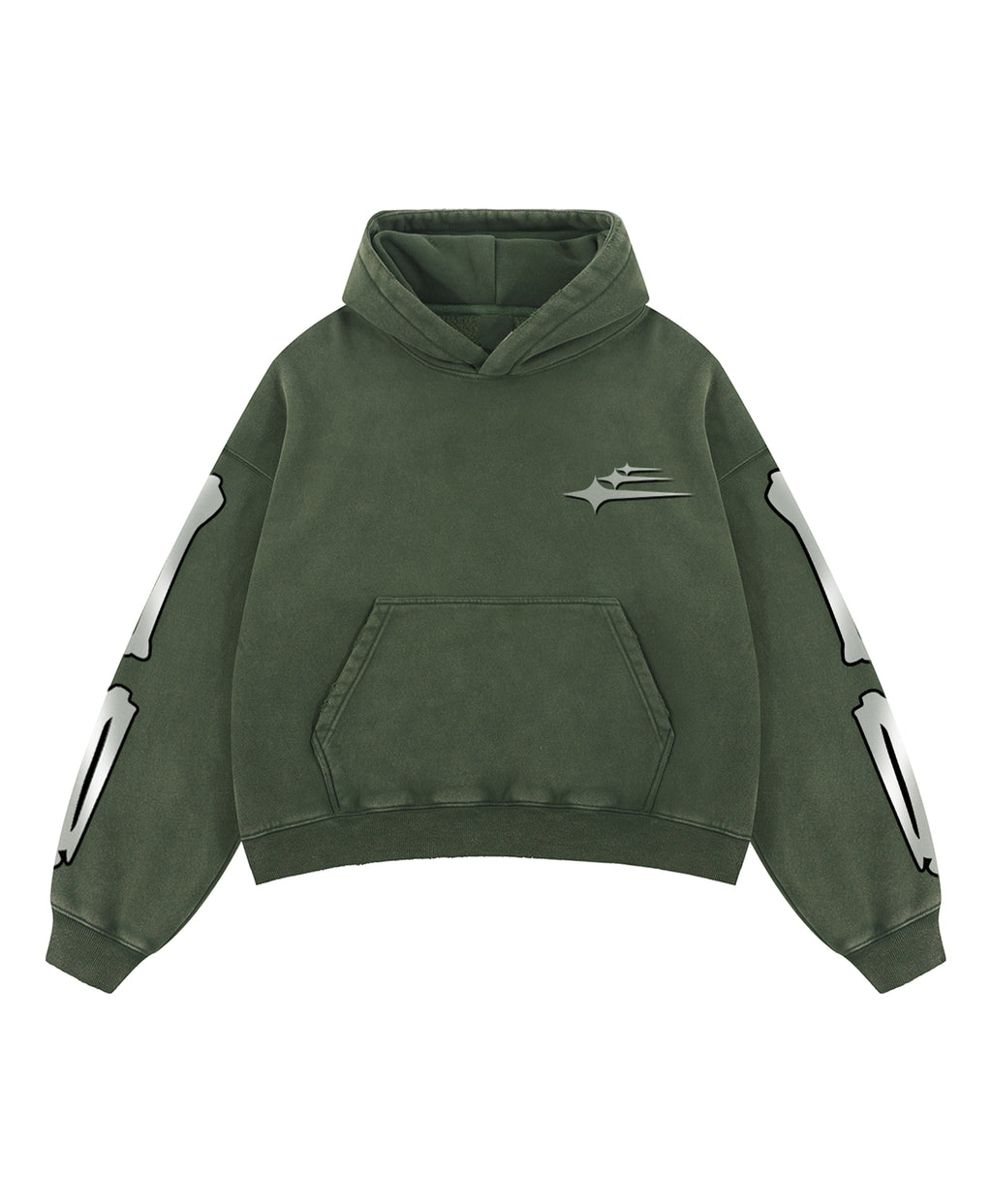 Men's green graphic hoodie with hood, long sleeves and kangaroo pocket