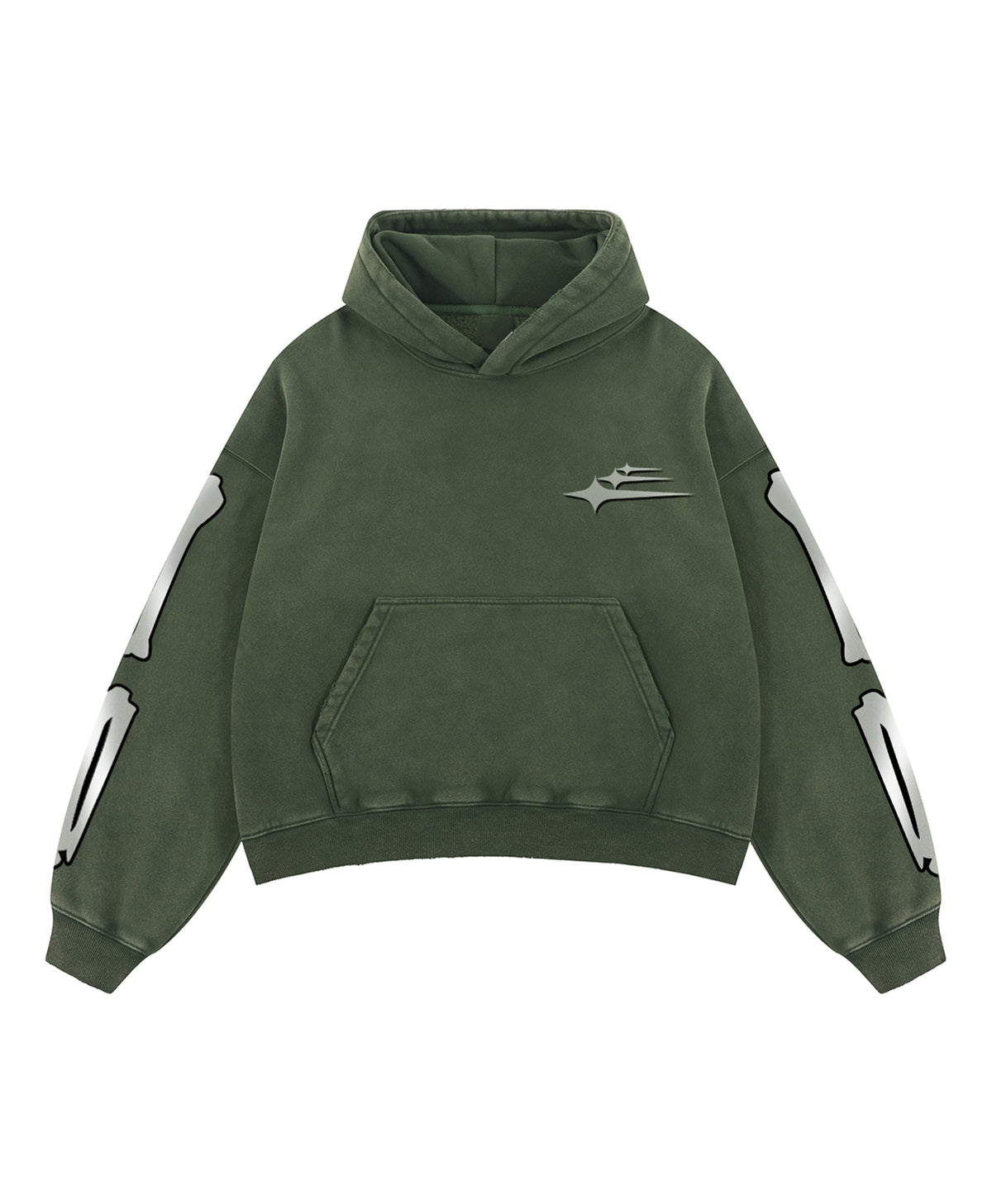 Men's green graphic hoodie with hood, long sleeves and kangaroo pocket