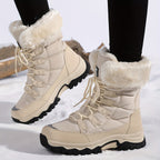 Women's winter hiking boots with fur collars and lace-up fronts