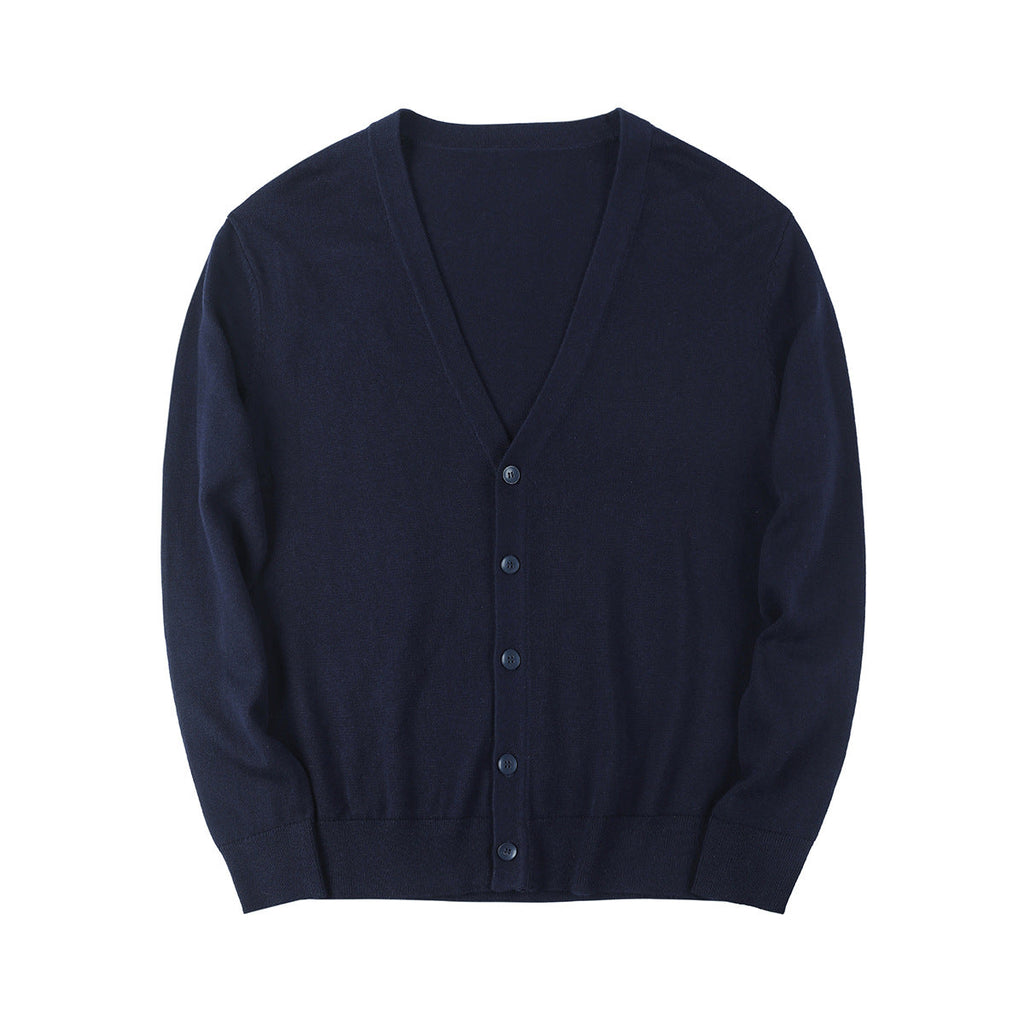 Men's slim fit V-neck button cardigan with long sleeves and ribbed trims