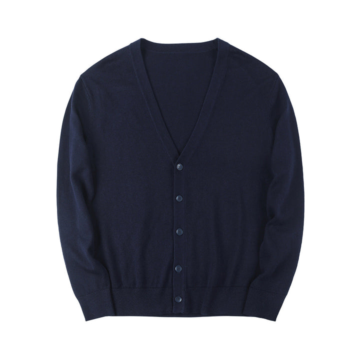 Men's slim fit V-neck button cardigan with long sleeves and ribbed trims