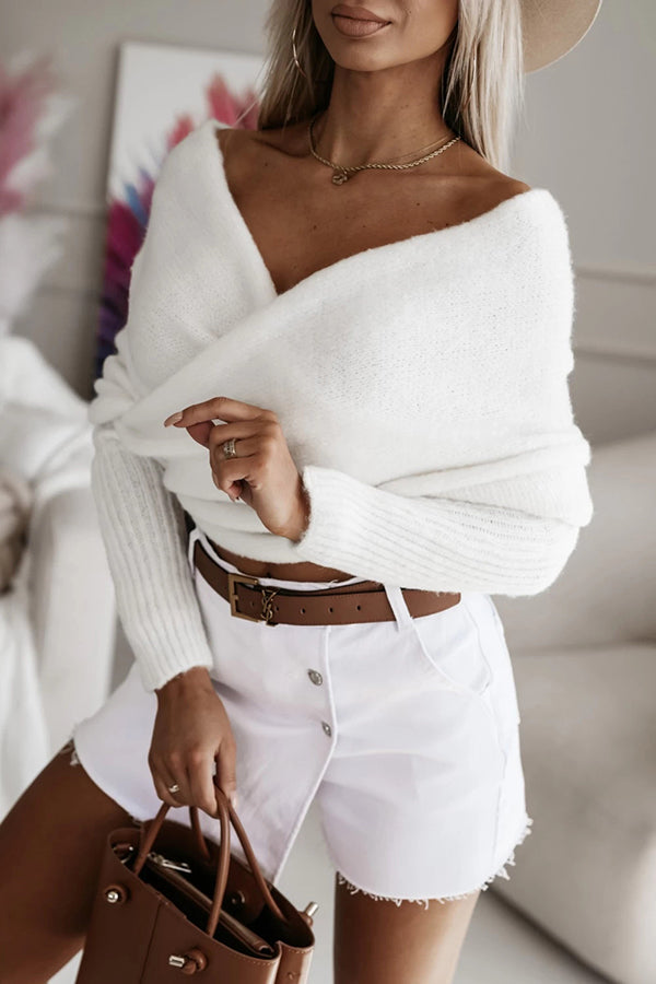 Women's off-shoulder knit poncho sweater with long sleeves