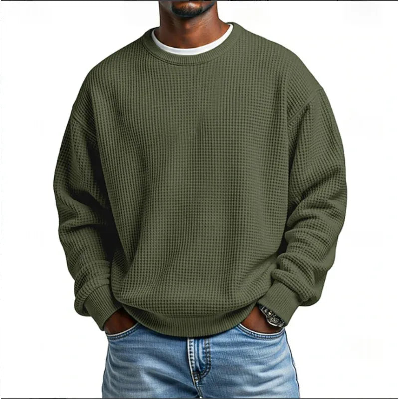 Men's relaxed textured crew neck sweatshirt with long sleeves and ribbed trims