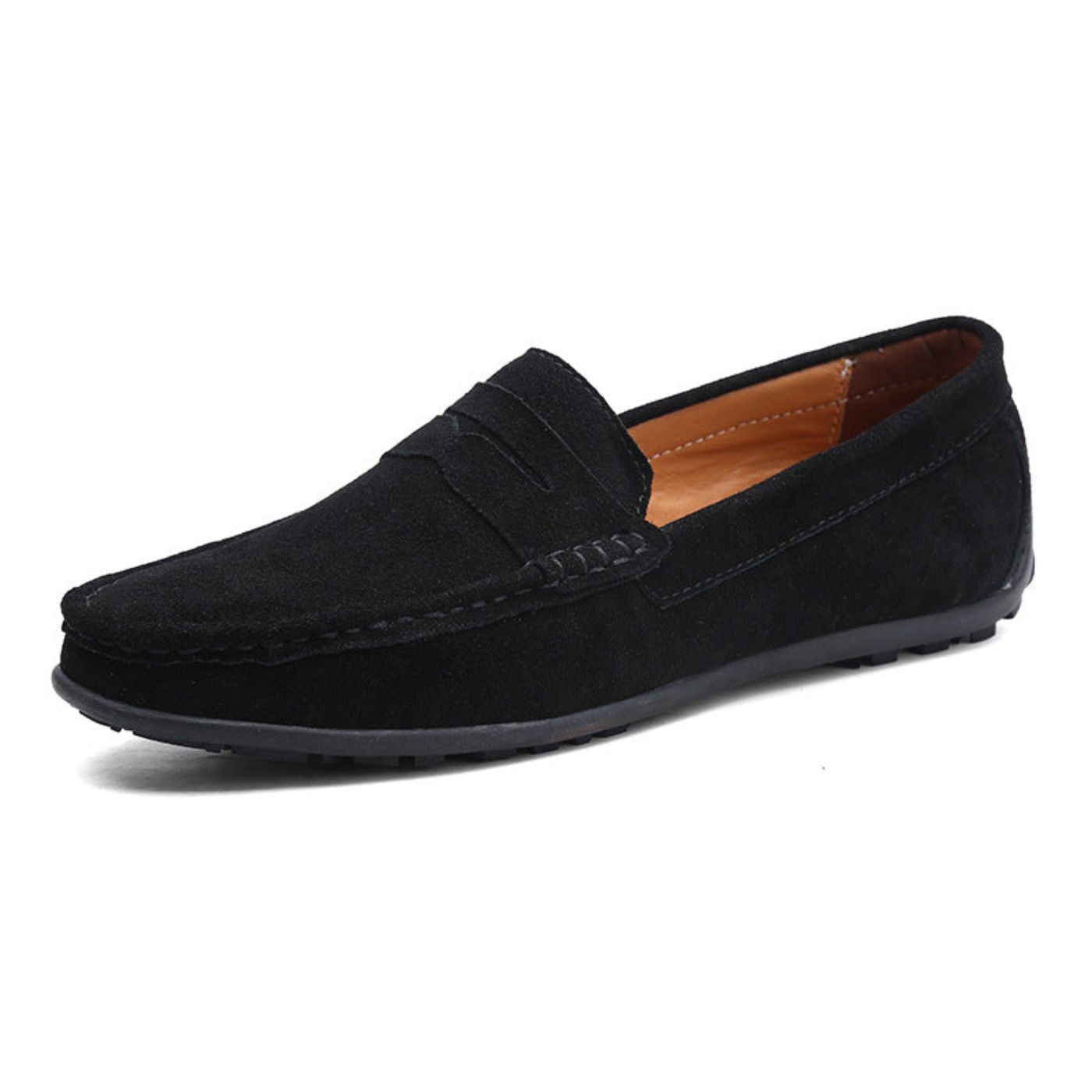 Men's penny loafers with stitched apron toe and flat outsole