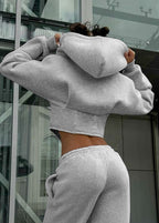 Women's cropped zip hoodie with hood and shaped seams